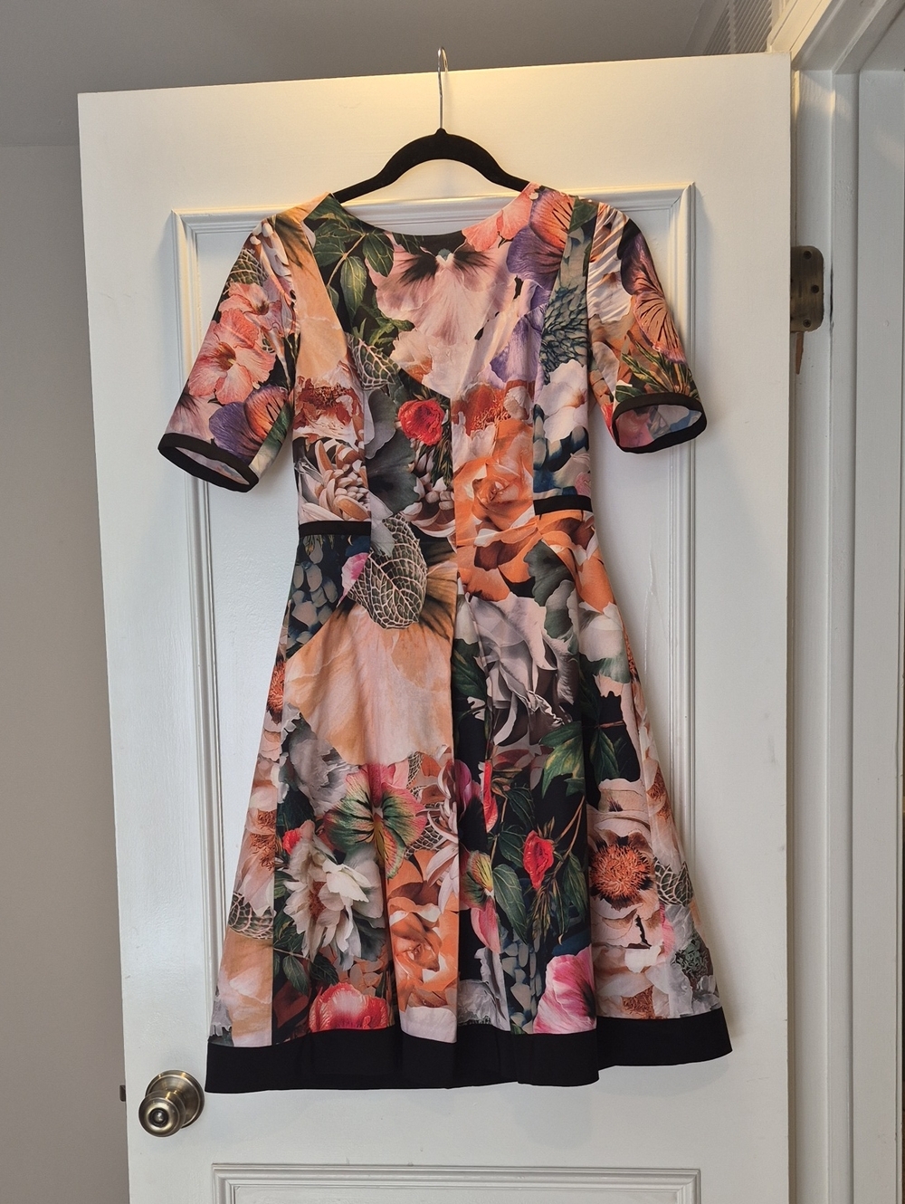 Ted Baker Multicolor Floral Fit-and-Flare Dress with Black Trim